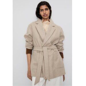 ZARA Women's Unlined Fleece‎ Belted Coat "Sand" | Size L